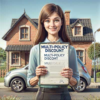 a young woman showing a paper with multi policy discount