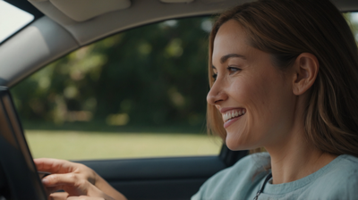 happy woman driving a car